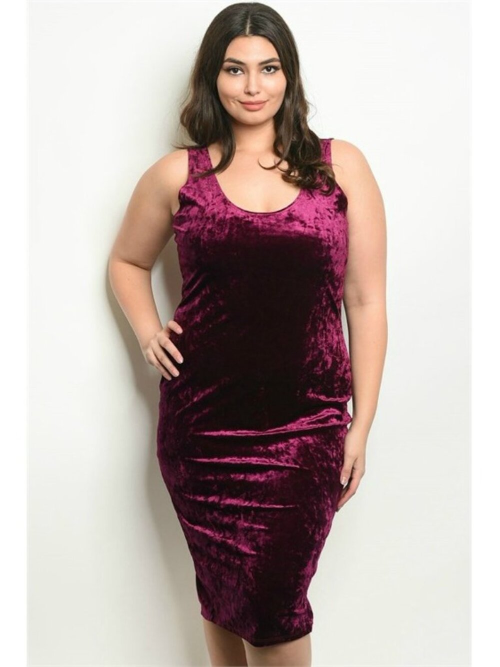 Zenobia Purple Velvet Tank Top Midi Dress Plus Size 1X or 2X